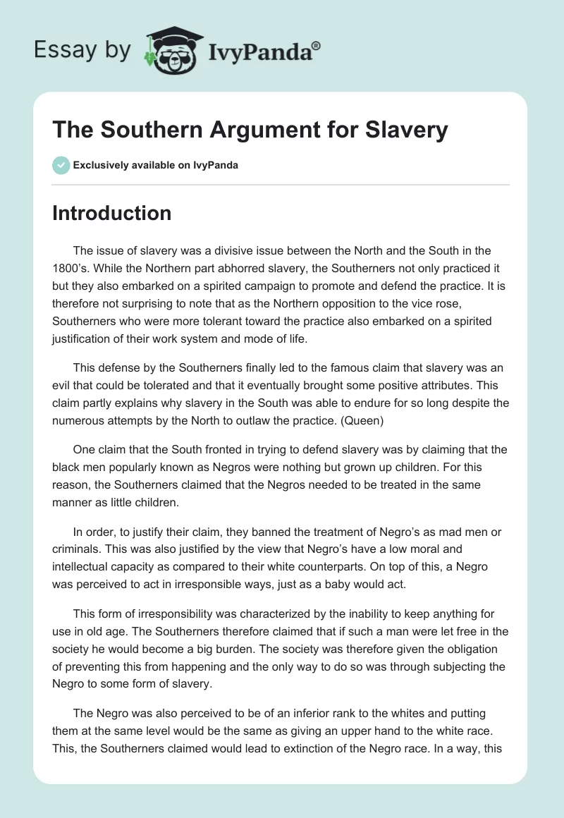 The Southern Argument for Slavery. Page 1