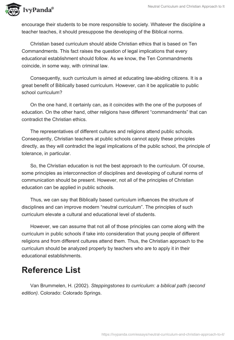 Neutral Curriculum and Christian Approach to It. Page 2