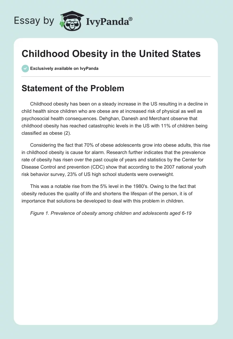 Childhood Obesity in the United States. Page 1