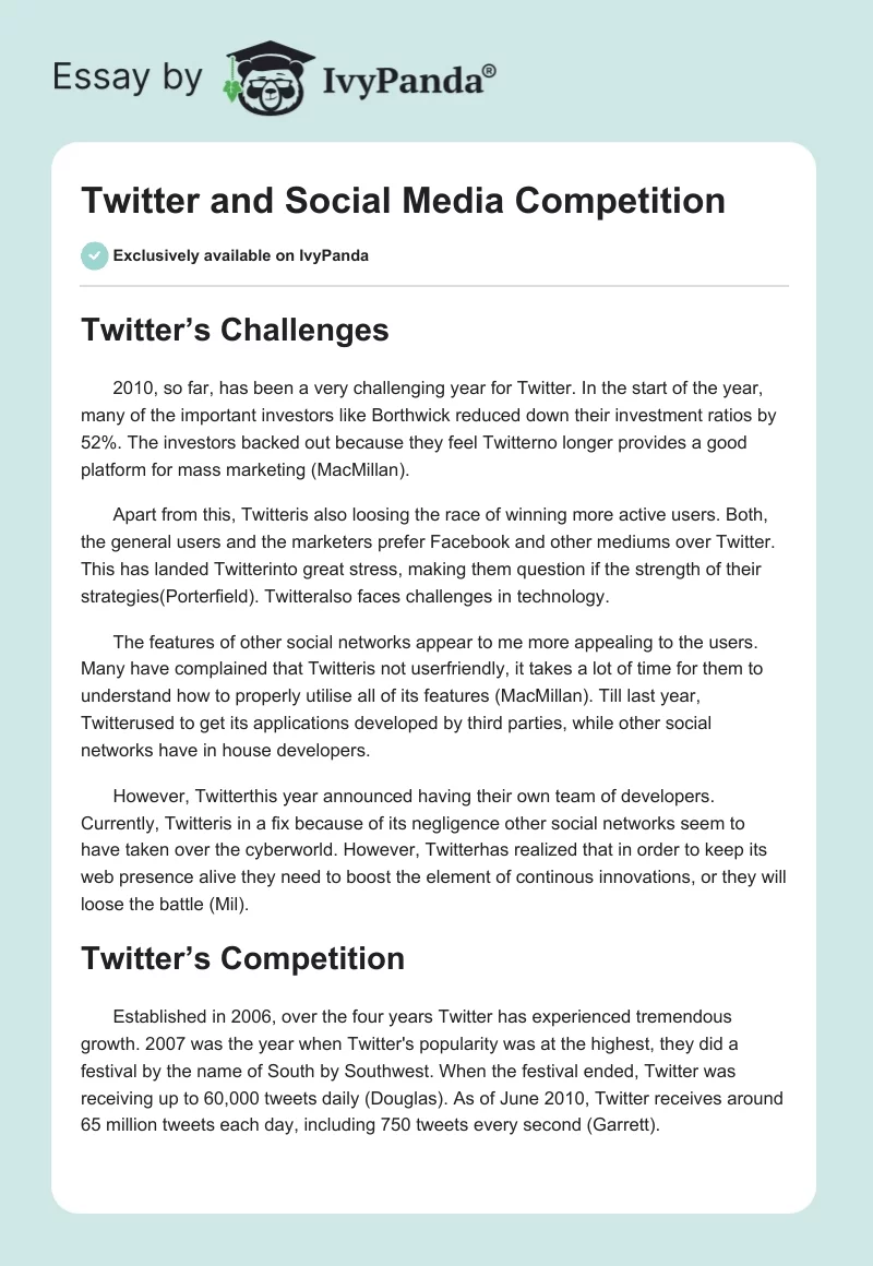 Twitter and Social Media Competition. Page 1