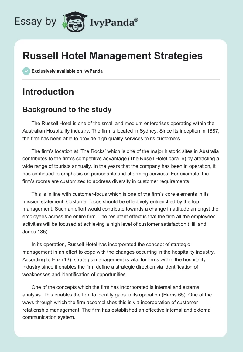 Russell Hotel Management Strategies. Page 1