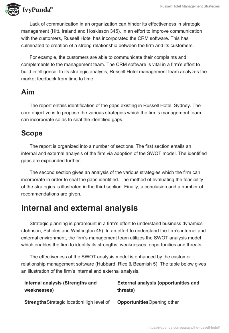 Russell Hotel Management Strategies. Page 2