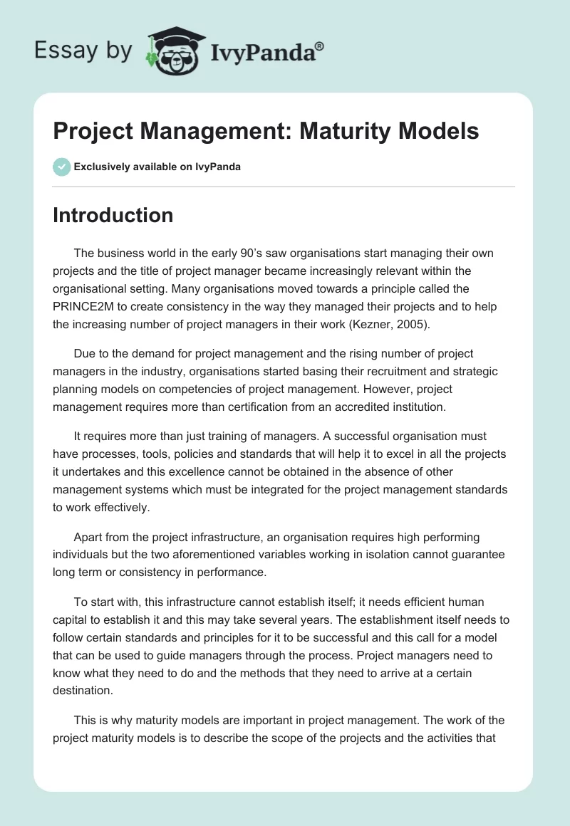 Project Management: Maturity Models. Page 1