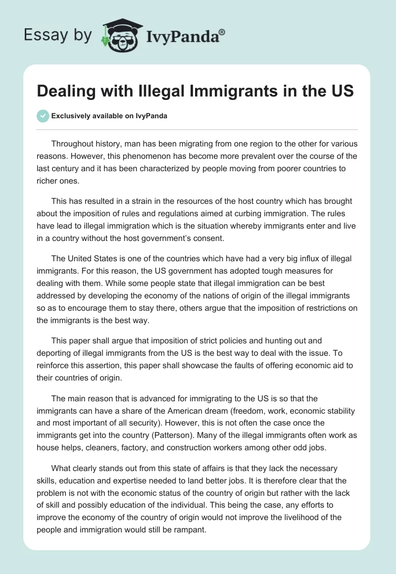 Dealing with Illegal Immigrants in the US. Page 1