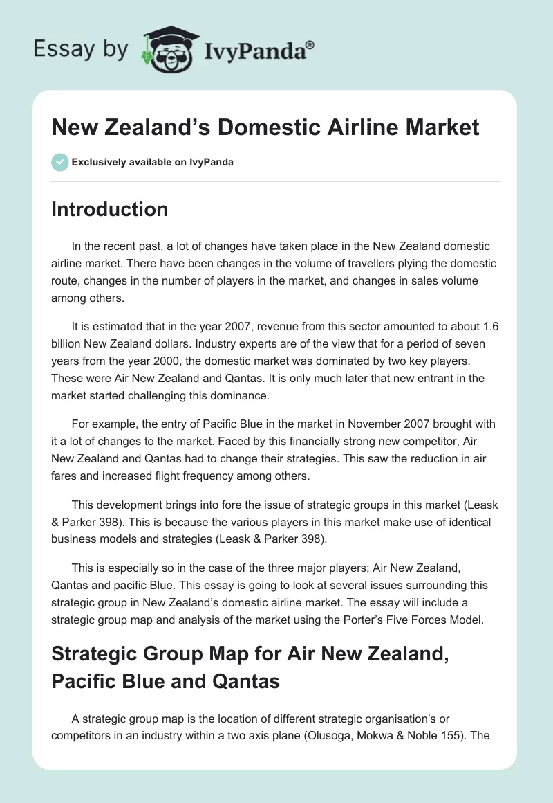New Zealand’s Domestic Airline Market. Page 1