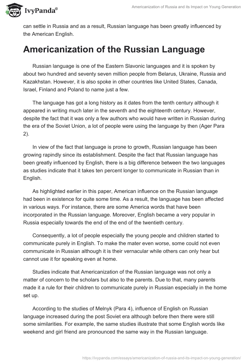 Americanization of Russia and its Impact on Young Generation. Page 2