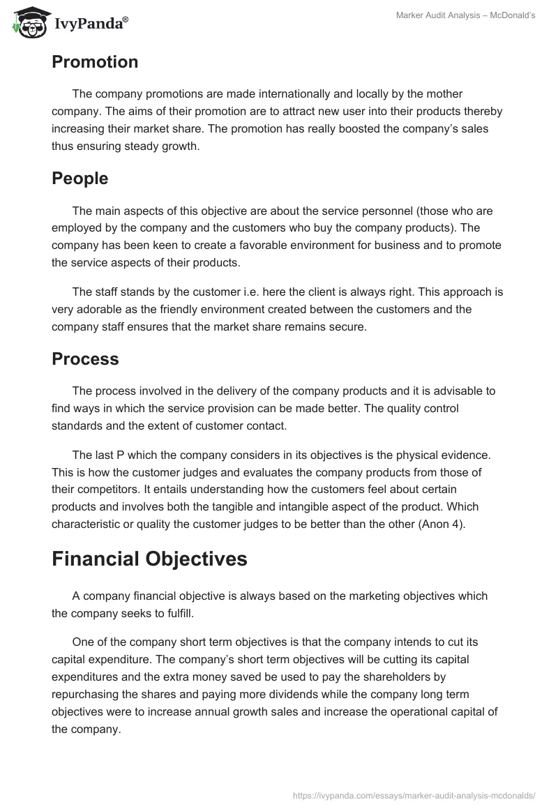 Marker Audit Analysis – McDonald’s. Page 3