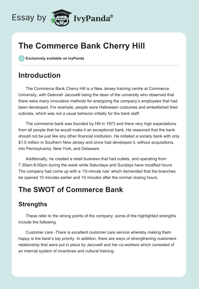 The Commerce Bank Cherry Hill. Page 1