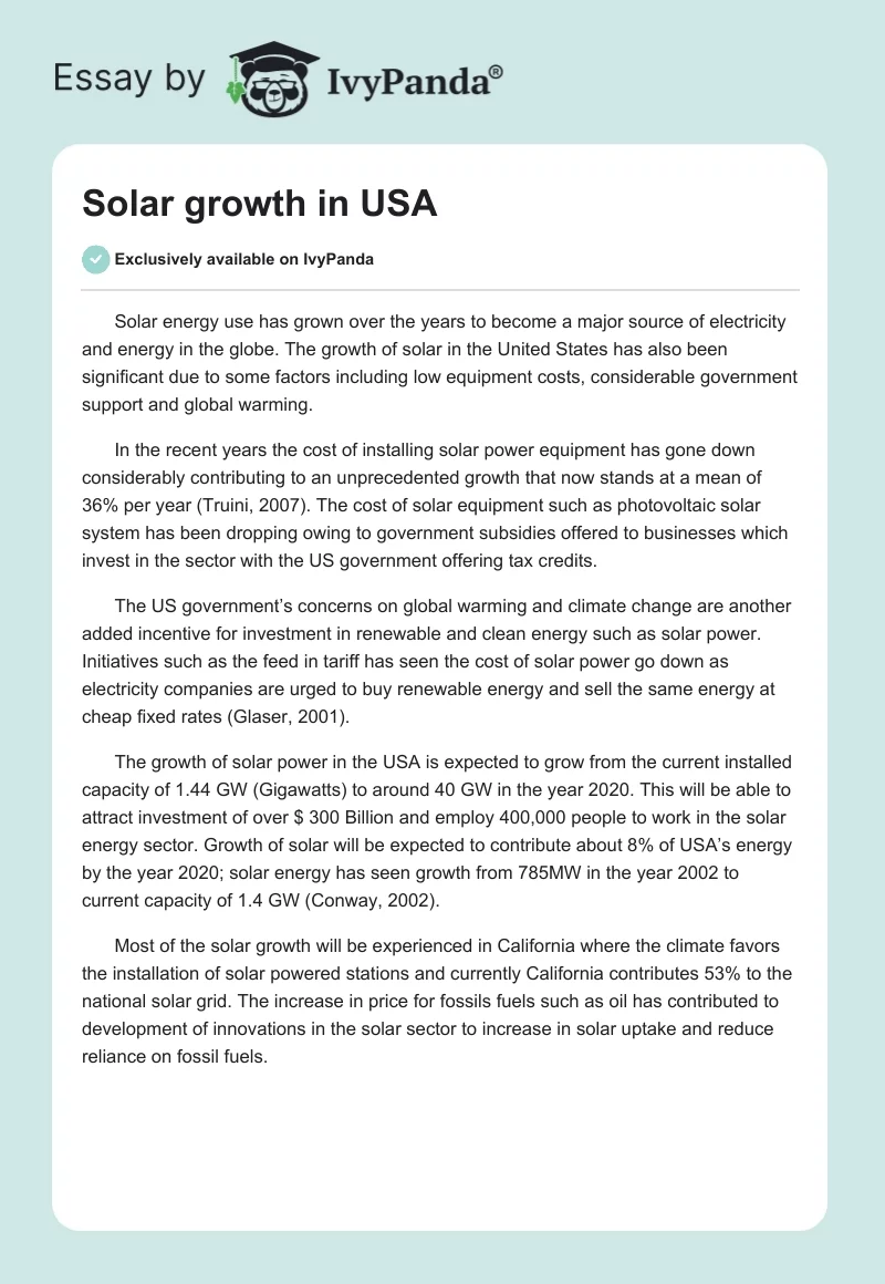 Solar growth in USA. Page 1