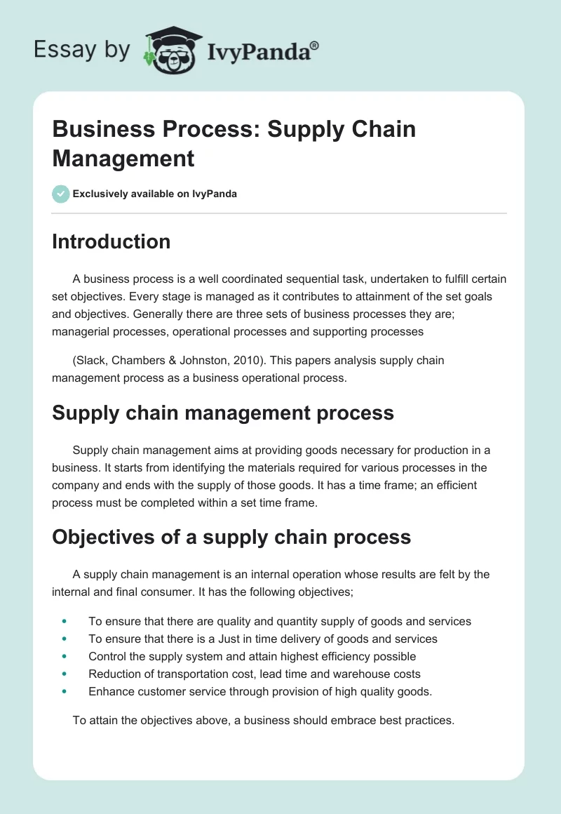 Business Process: Supply Chain Management. Page 1
