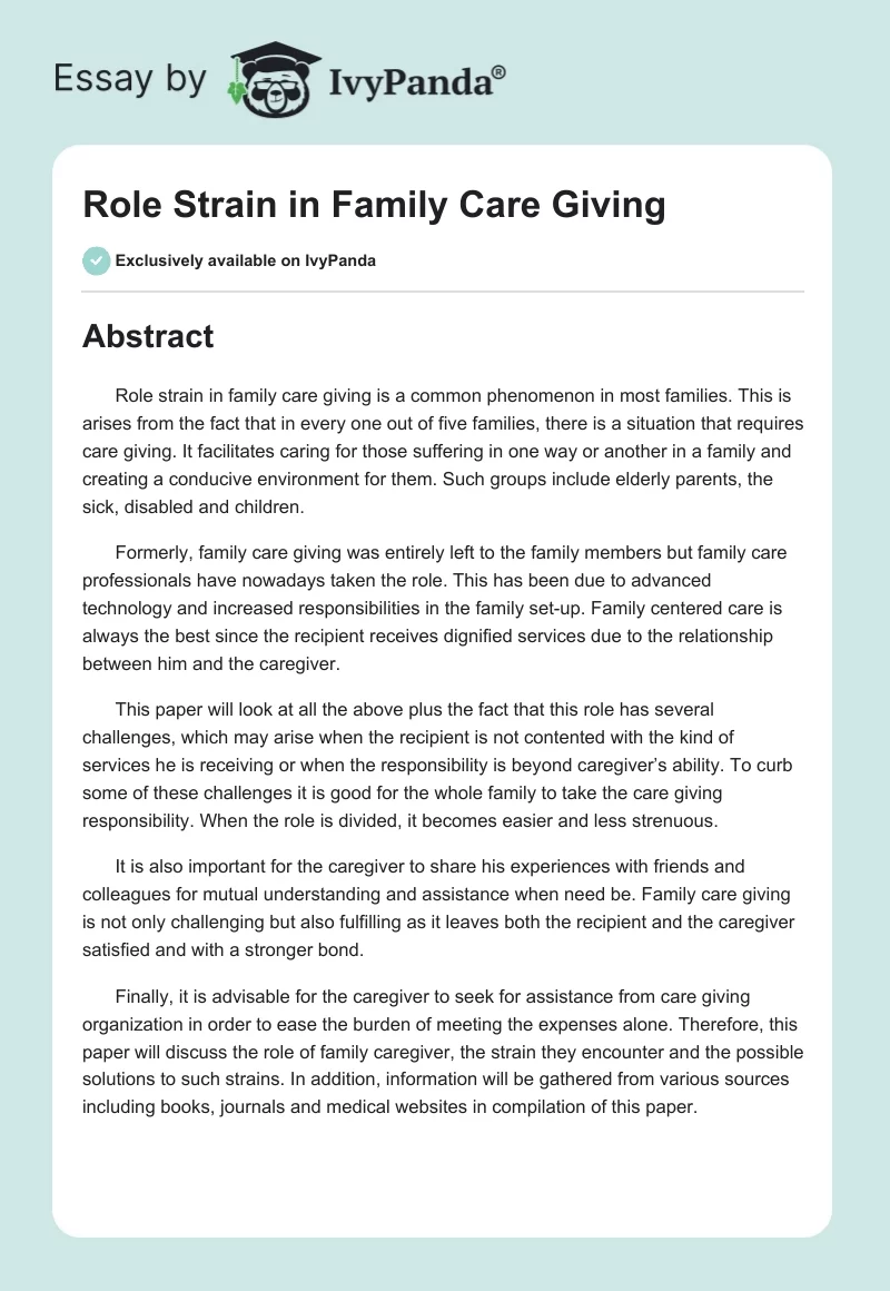 Role Strain in Family Care Giving. Page 1