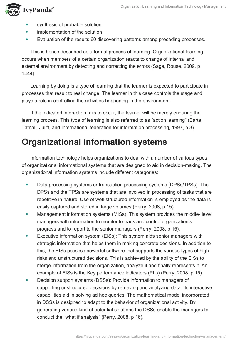 Organization Learning and Information Technology Management. Page 3