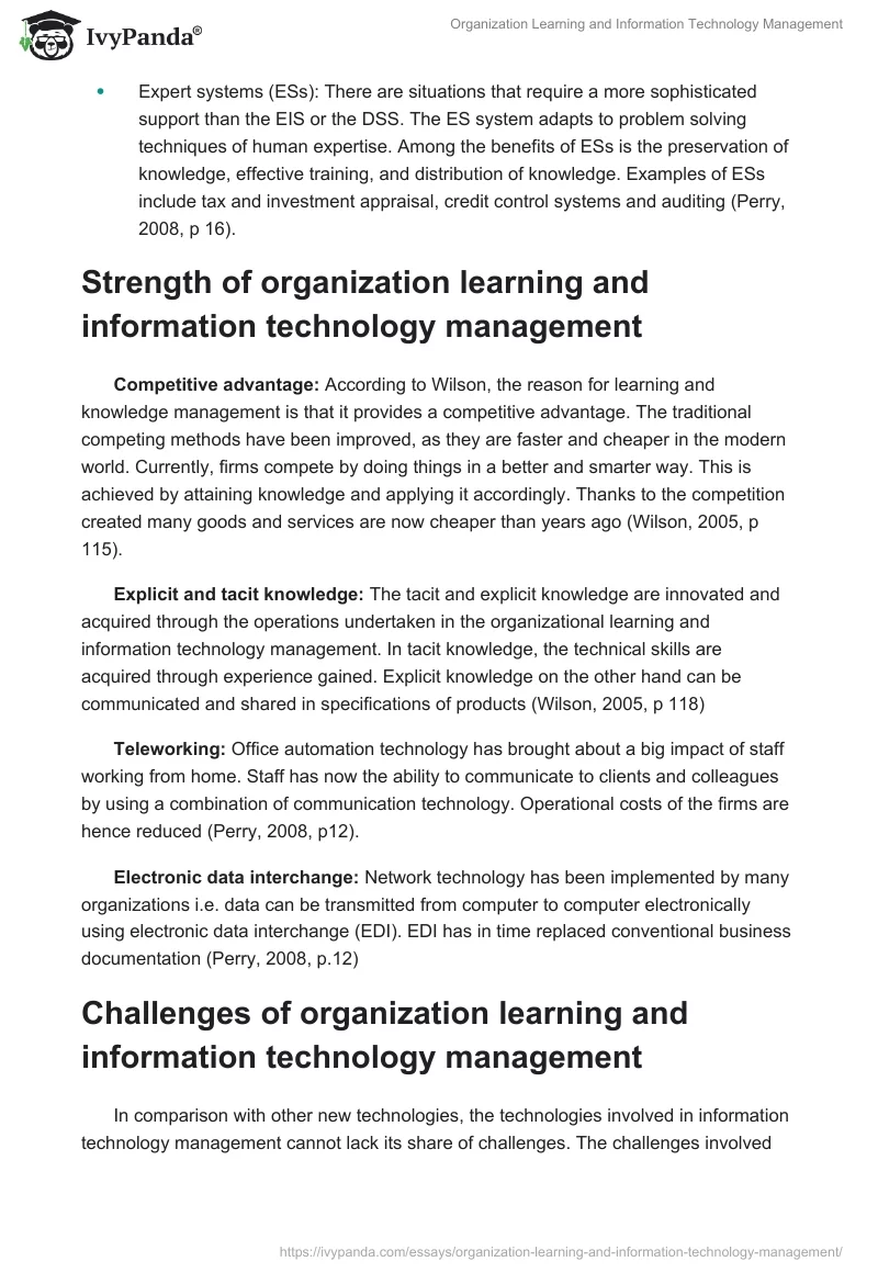 Organization Learning and Information Technology Management. Page 4