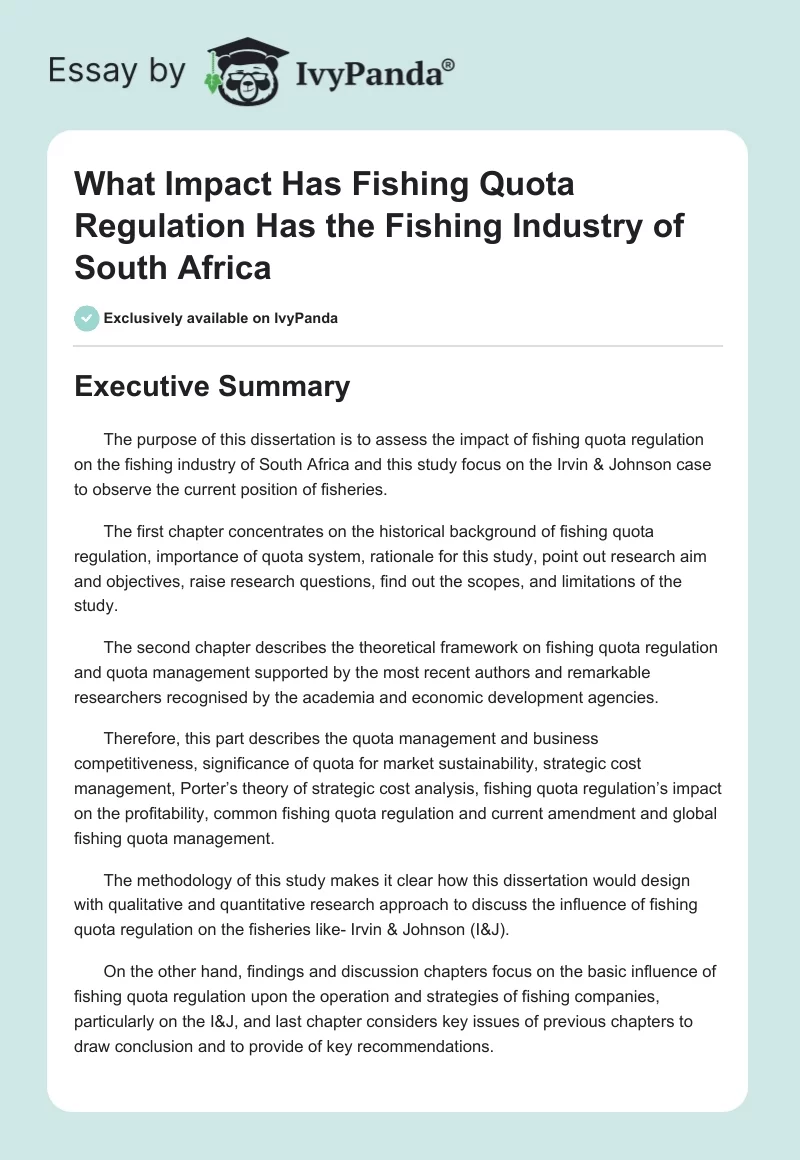 What Impact Do Fishing Quota Regulations Have on the Fishing Industry of South Africa?. Page 1