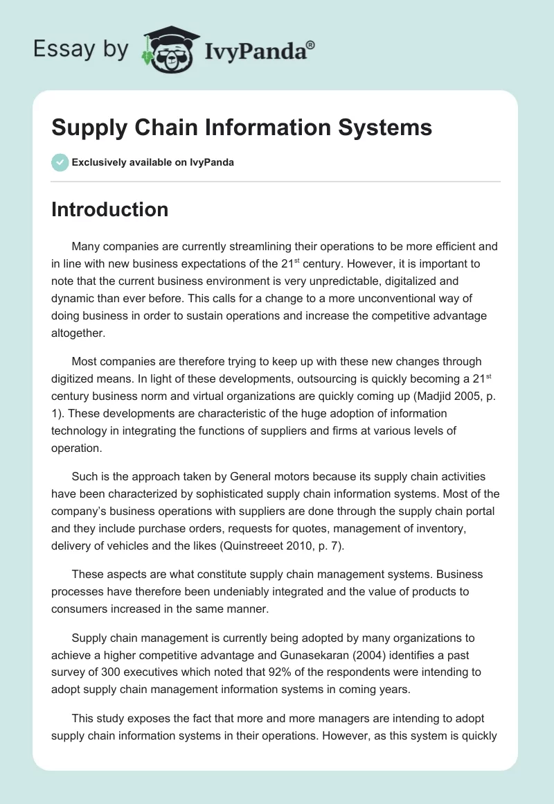 Supply Chain Information Systems. Page 1