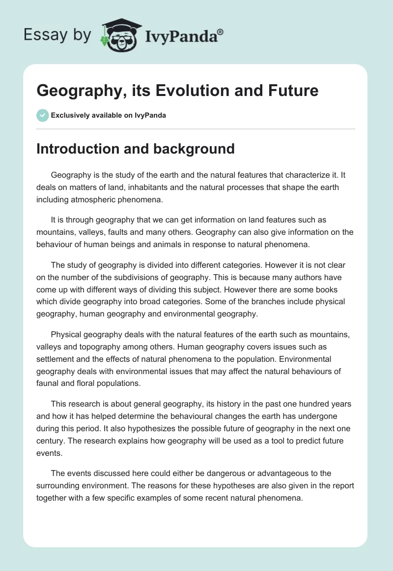 Geography, its Evolution and Future. Page 1