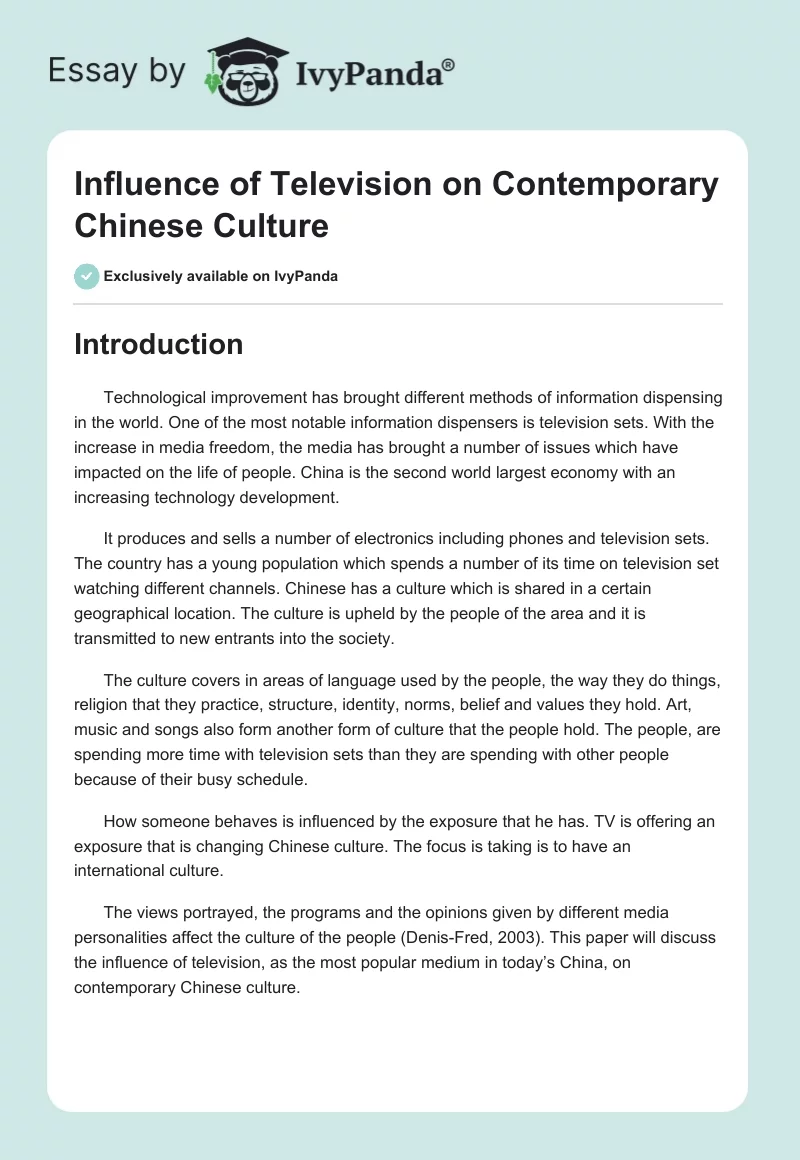 Influence of Television on Contemporary Chinese Culture. Page 1