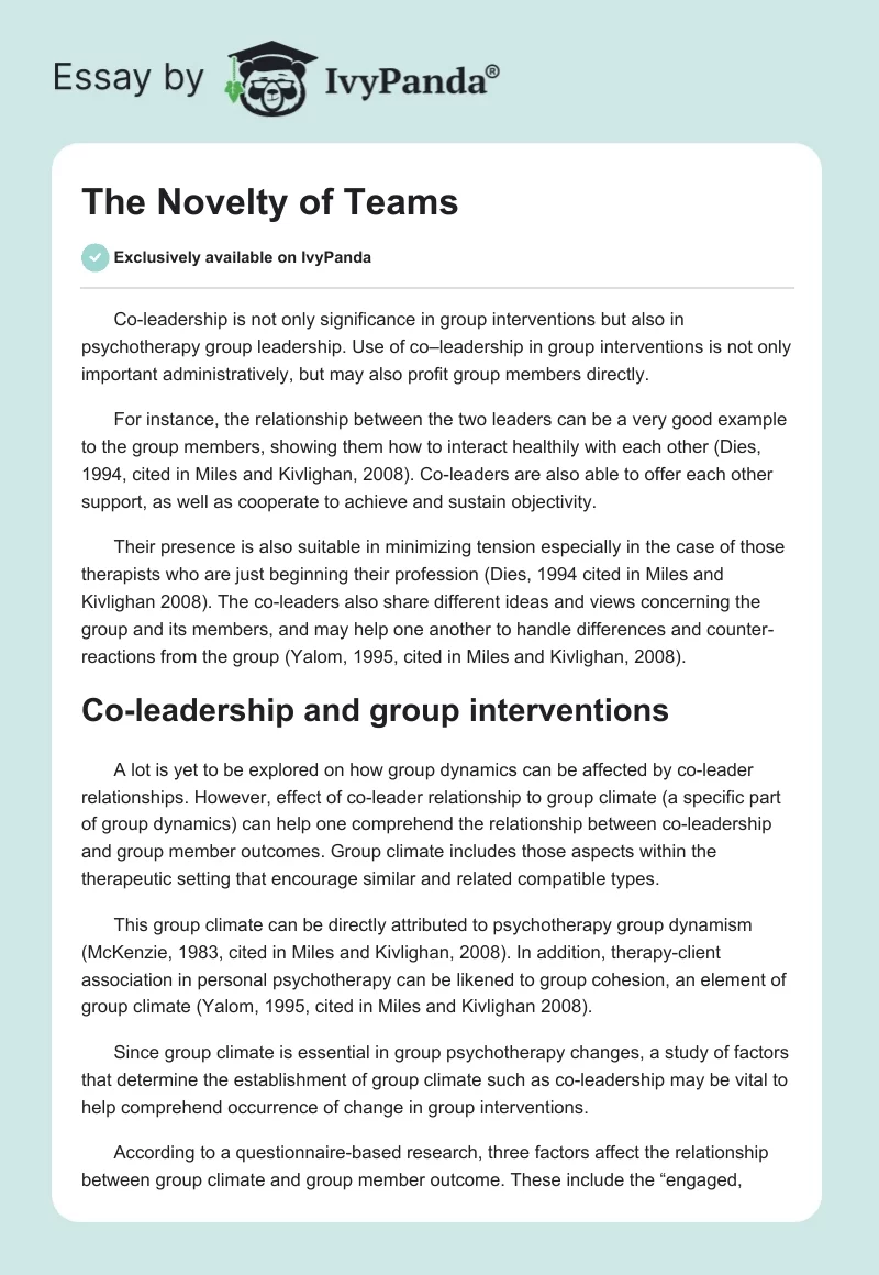 The Novelty of Teams. Page 1