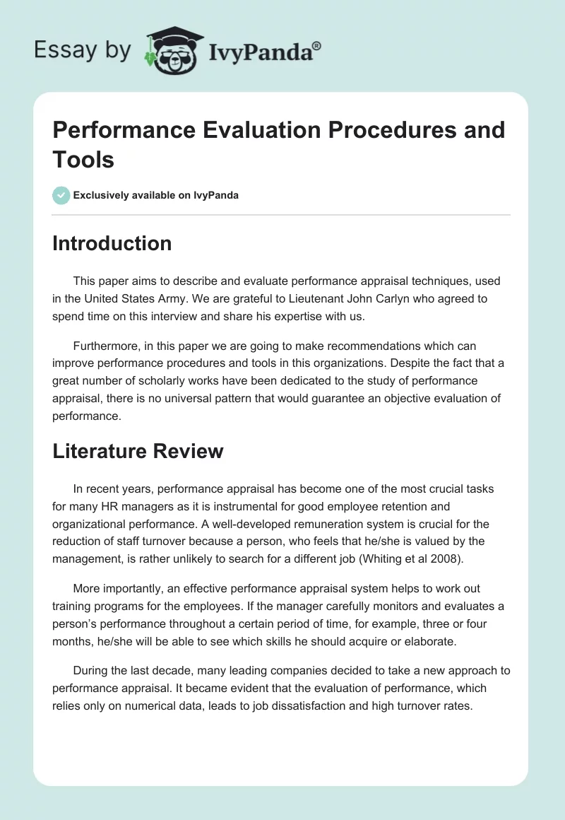 Performance Evaluation Procedures and Tools. Page 1