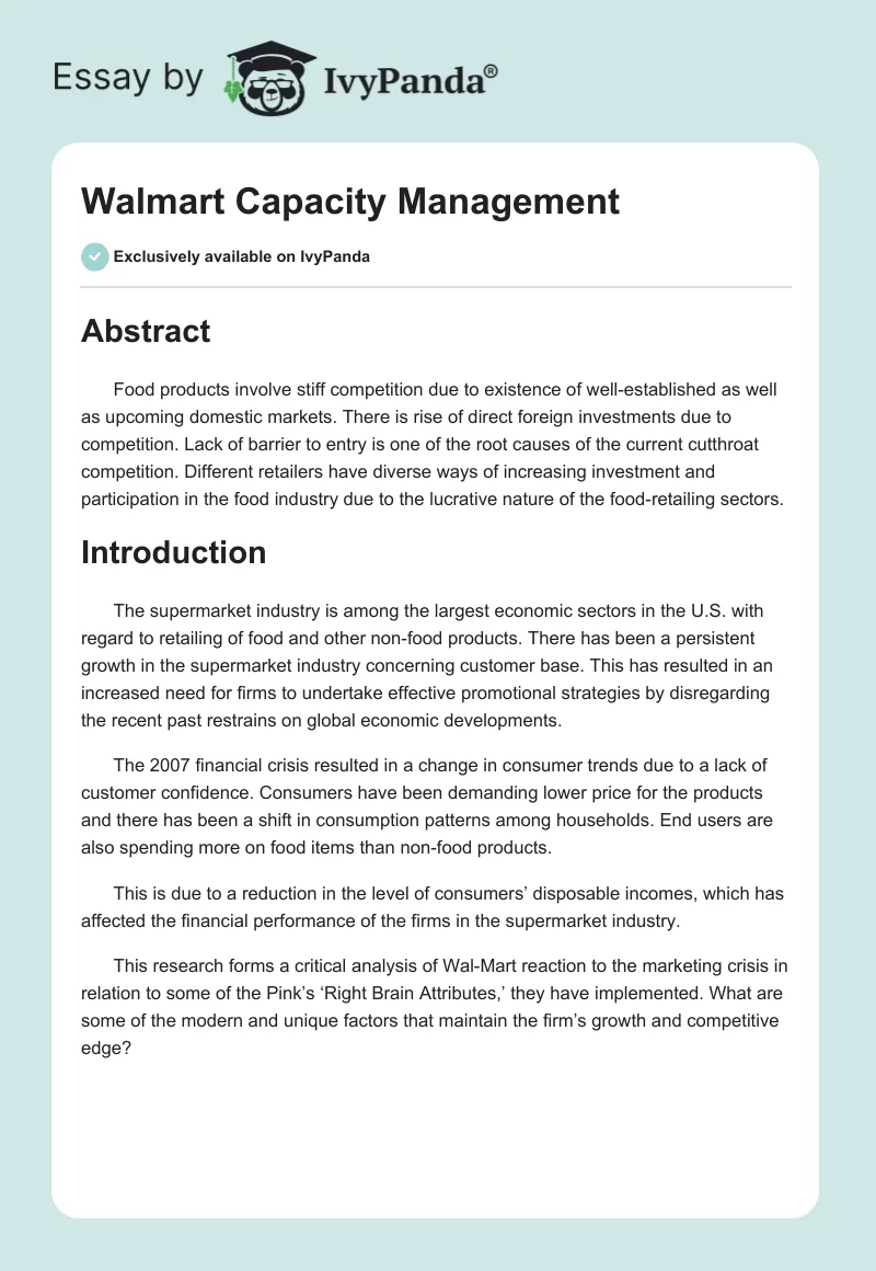 Walmart Capacity Management. Page 1