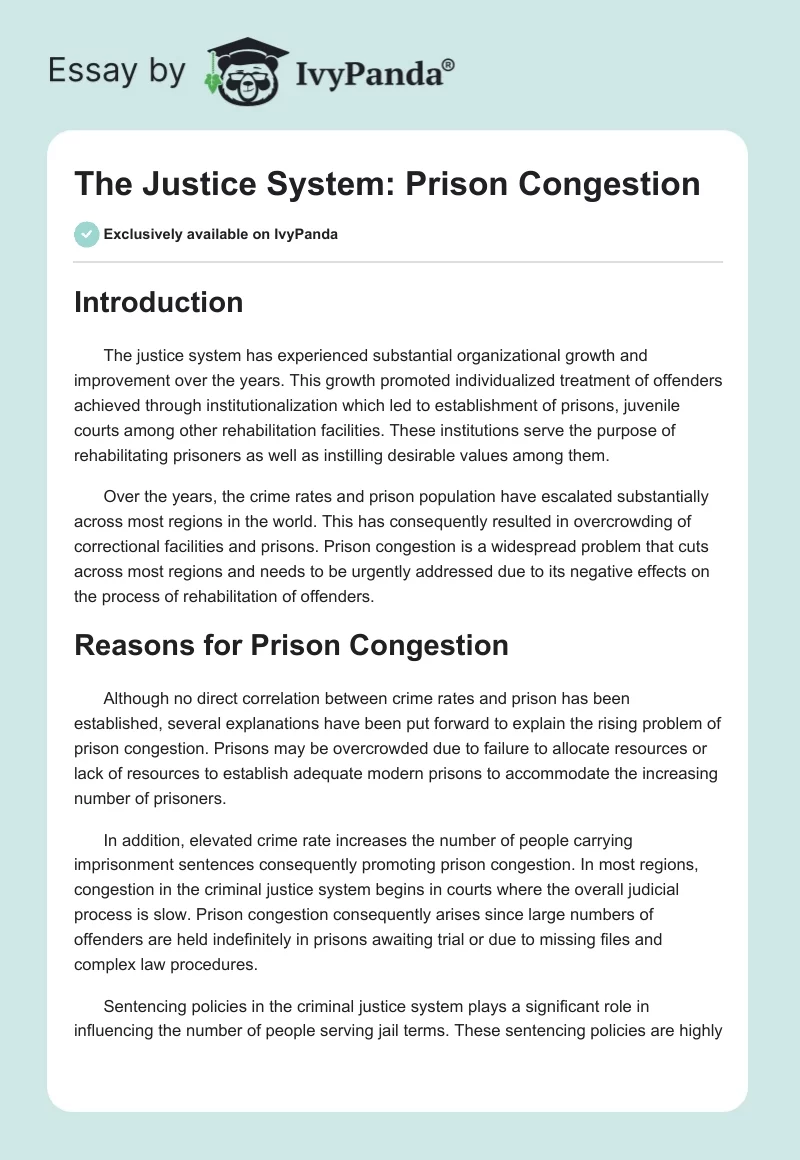 The Justice System: Prison Congestion. Page 1