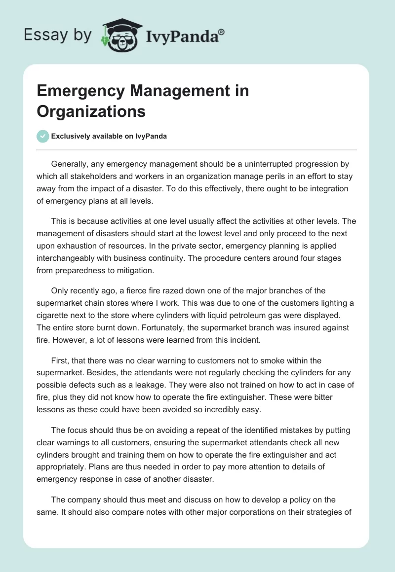 Emergency Management in Organizations. Page 1