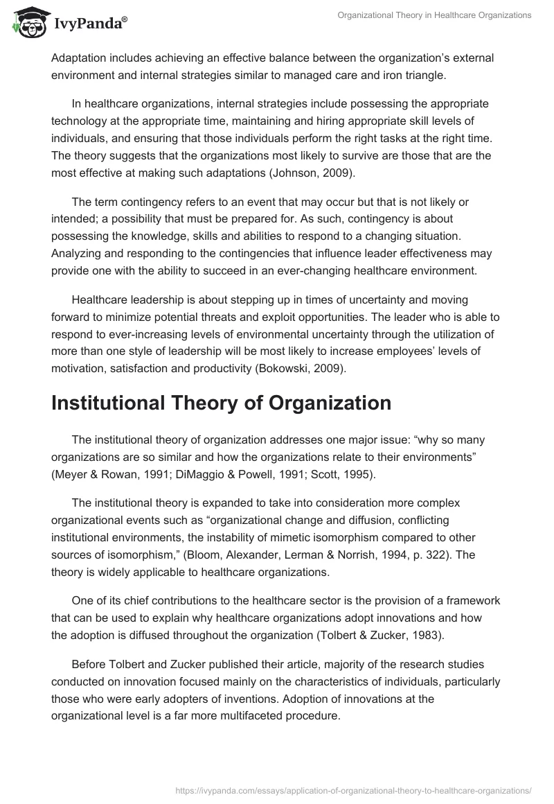 Organizational Theory in Healthcare Organizations. Page 3