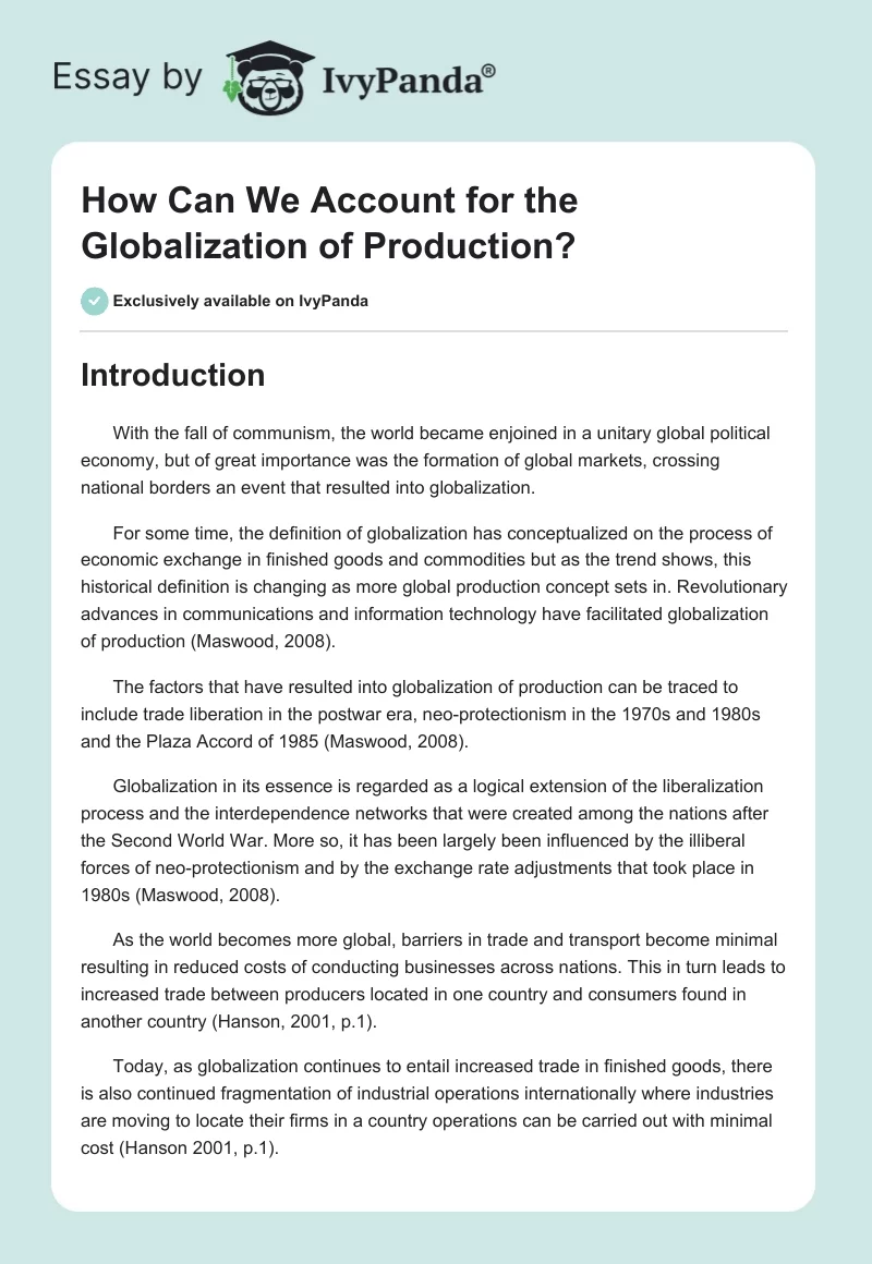 How Can We Account for the Globalization of Production?. Page 1