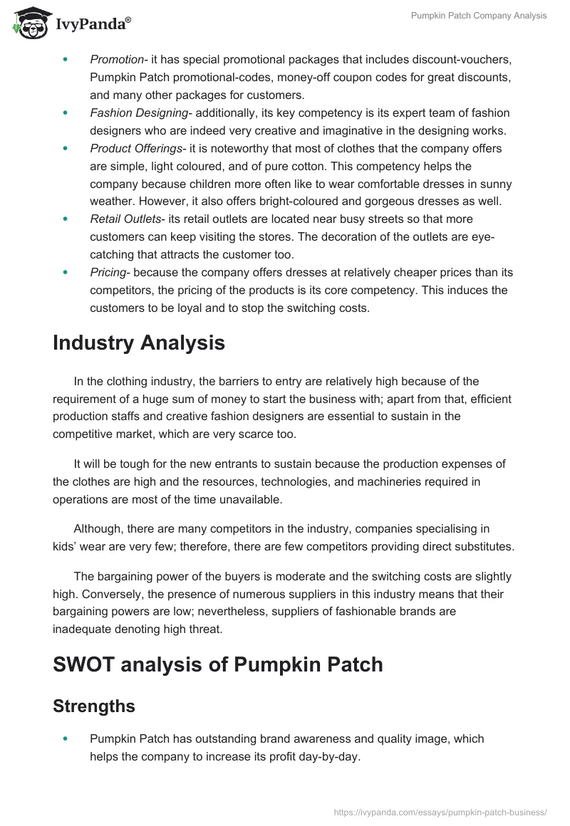 Pumpkin Patch Company Analysis. Page 4