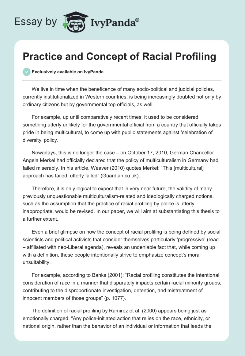Practice and Concept of Racial Profiling. Page 1