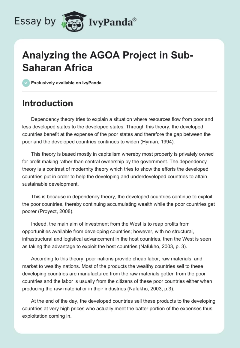 Analyzing the AGOA Project in Sub-Saharan Africa. Page 1