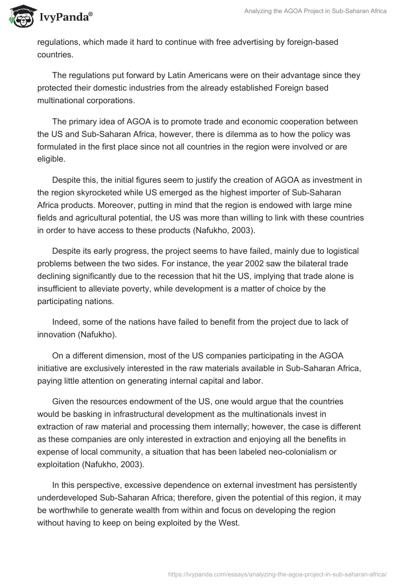 Analyzing the AGOA Project in Sub-Saharan Africa. Page 5