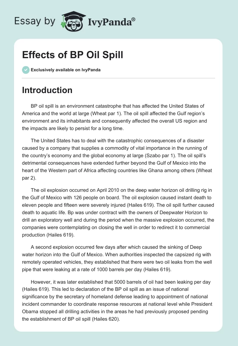 Effects of BP Oil Spill. Page 1
