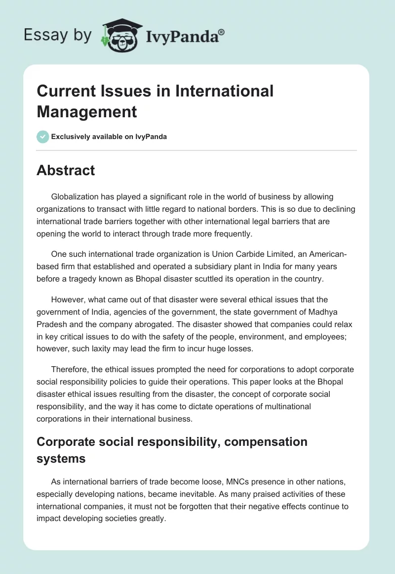 Current Issues in International Management. Page 1