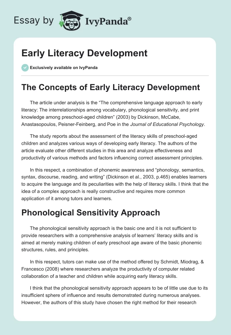 Early Literacy Development. Page 1