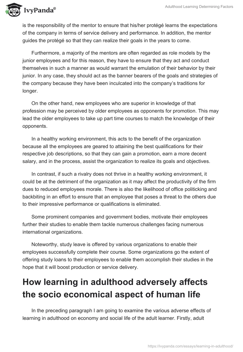 Adulthood Learning Determining Factors. Page 3
