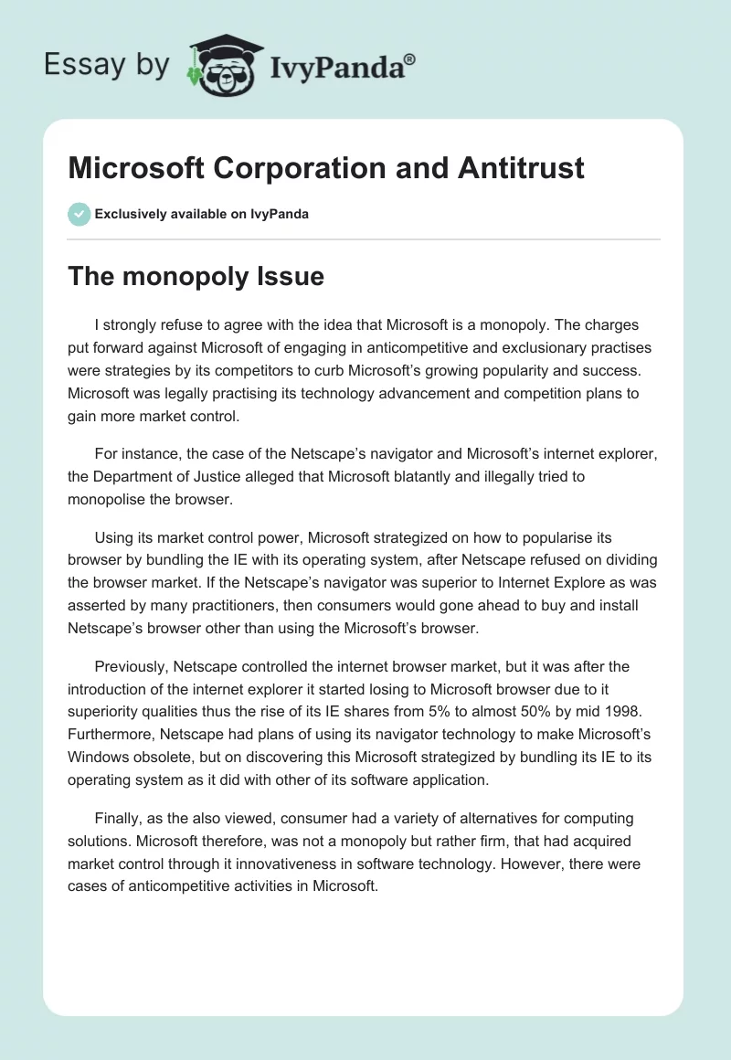 Microsoft Corporation and Antitrust. Page 1