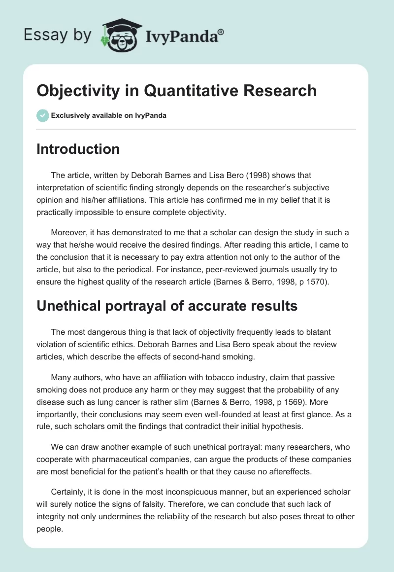 Objectivity in Quantitative Research. Page 1