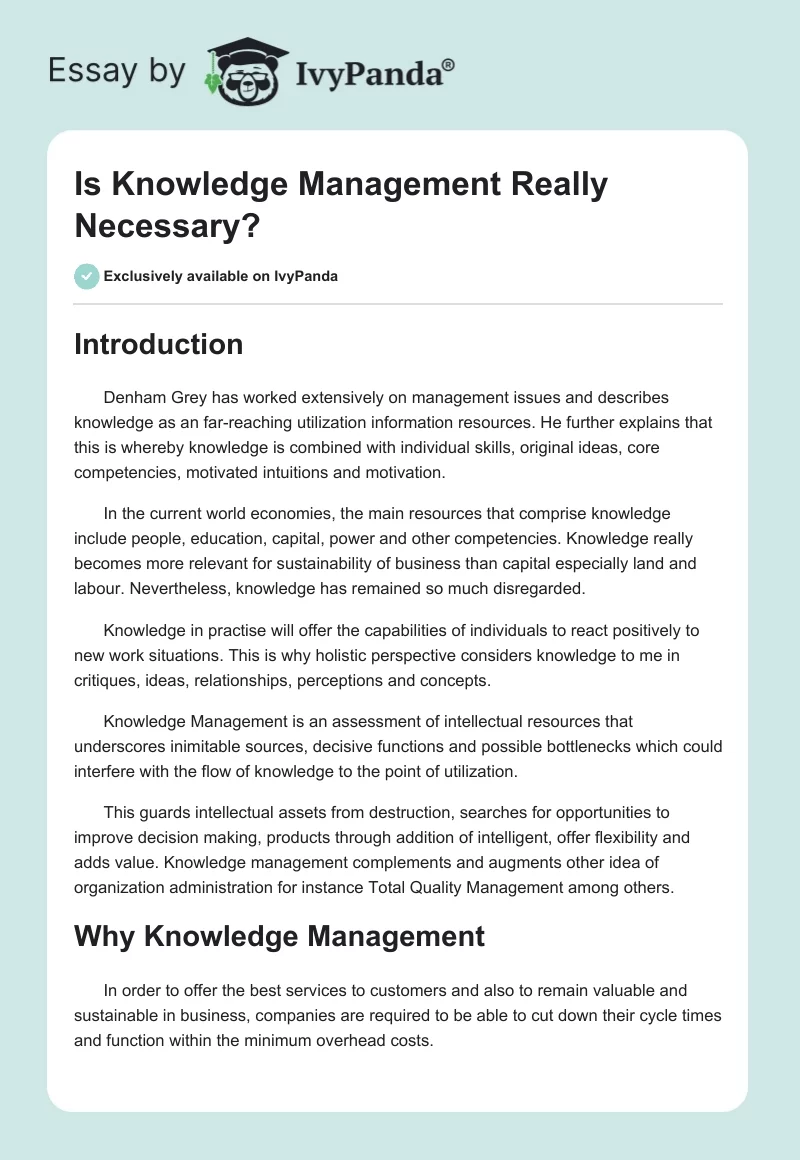 Is Knowledge Management Really Necessary?. Page 1