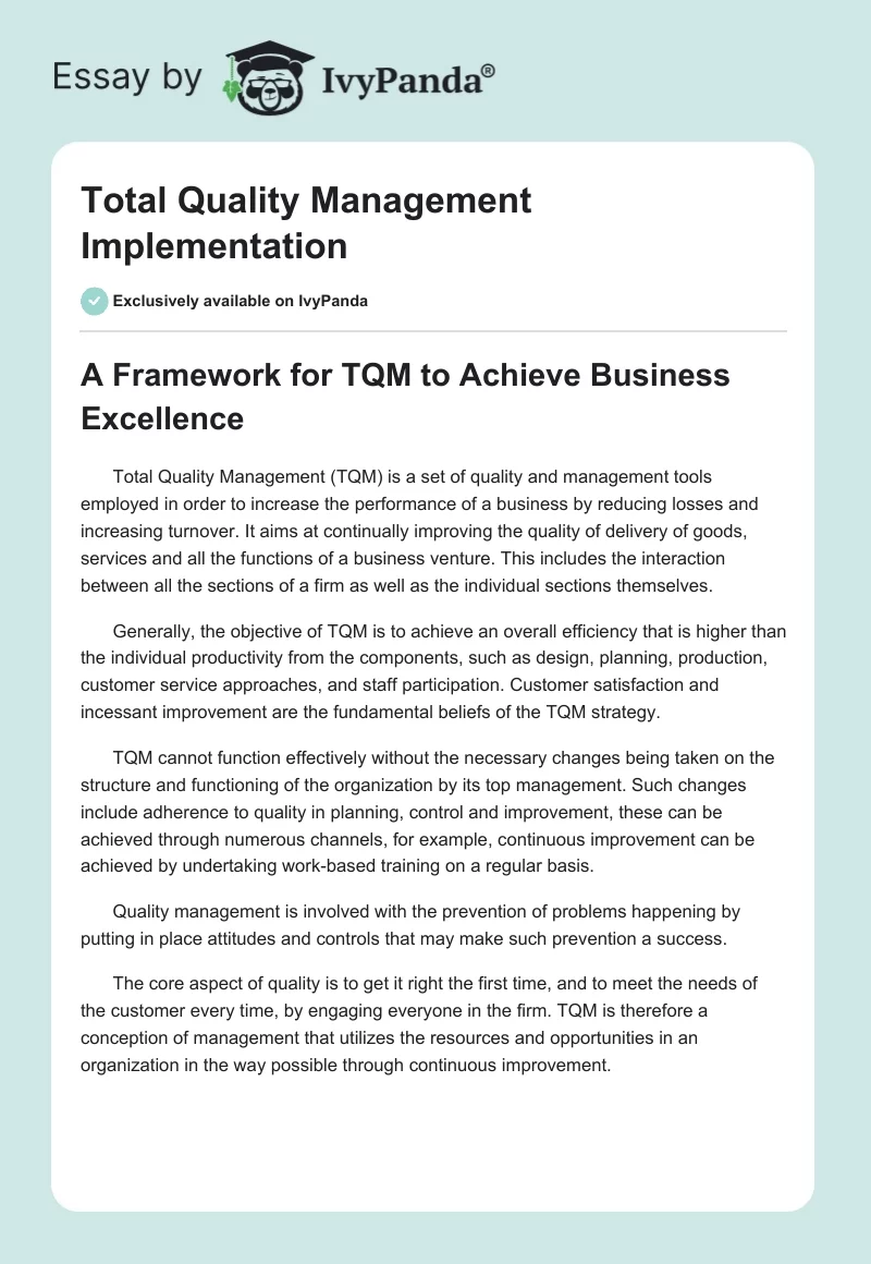 Total Quality Management Implementation. Page 1