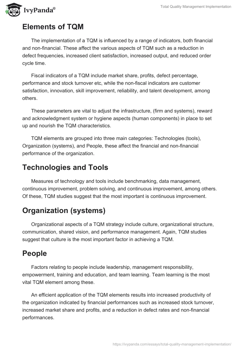 Total Quality Management Implementation. Page 2