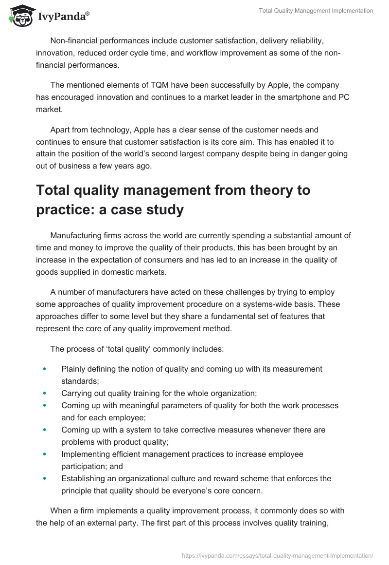 Total Quality Management Implementation. Page 3