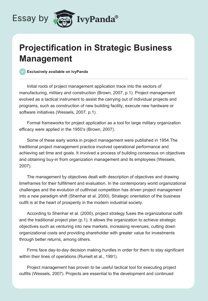 Projectification in Strategic Business Management. Page 1