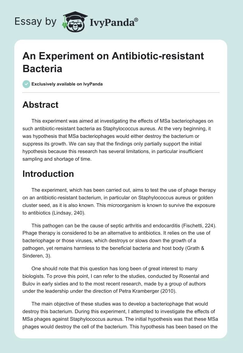 An Experiment on Antibiotic-Resistant Bacteria. Page 1