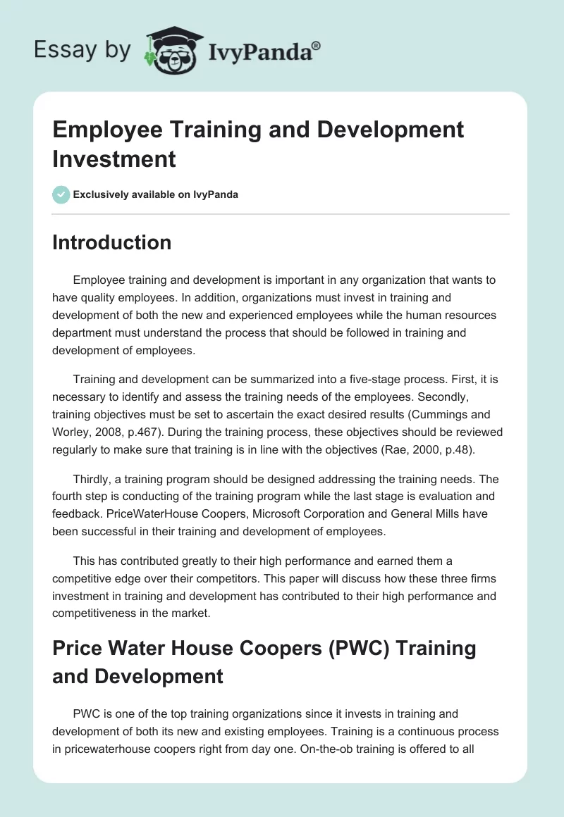 Employee Training and Development Investment. Page 1