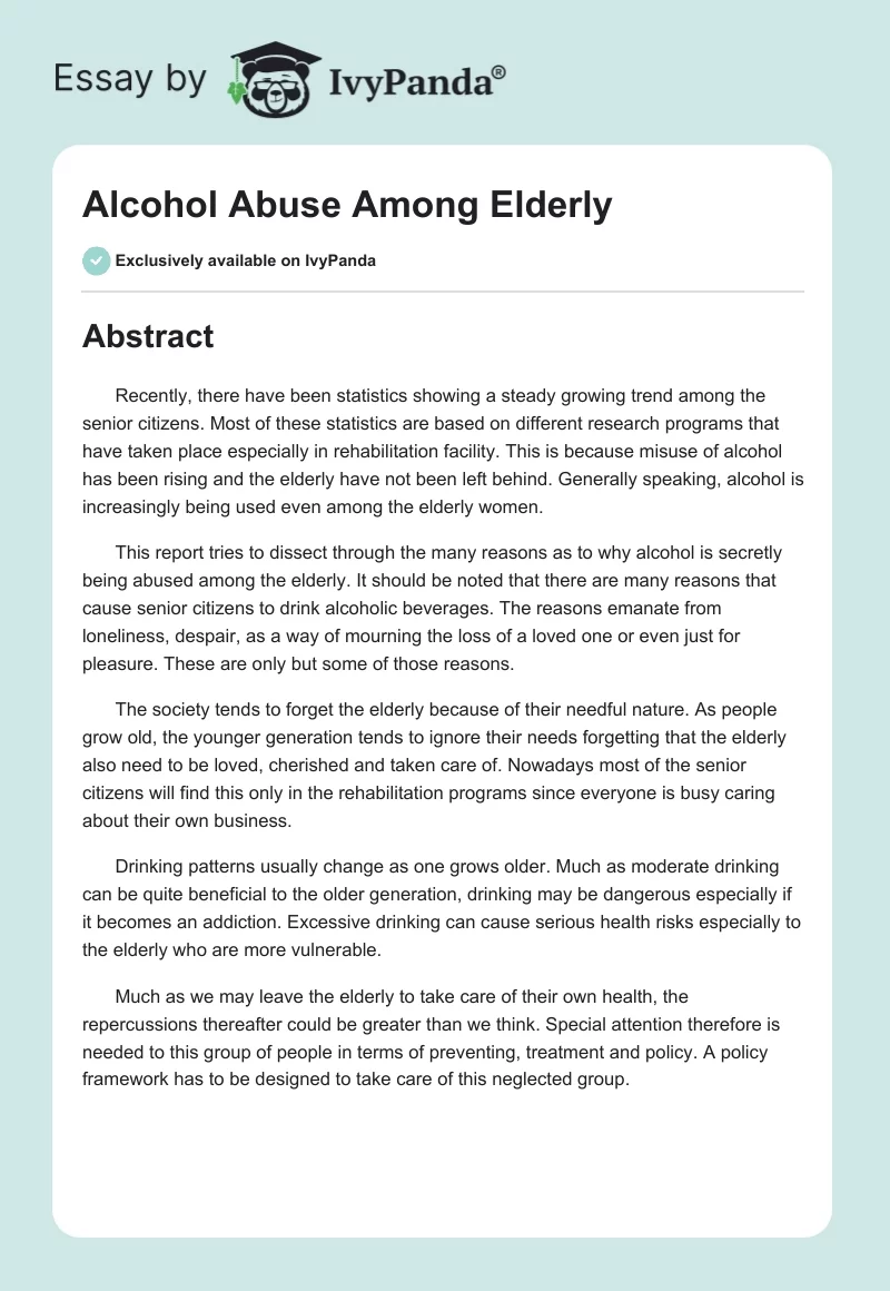 Alcohol Abuse Among Elderly. Page 1