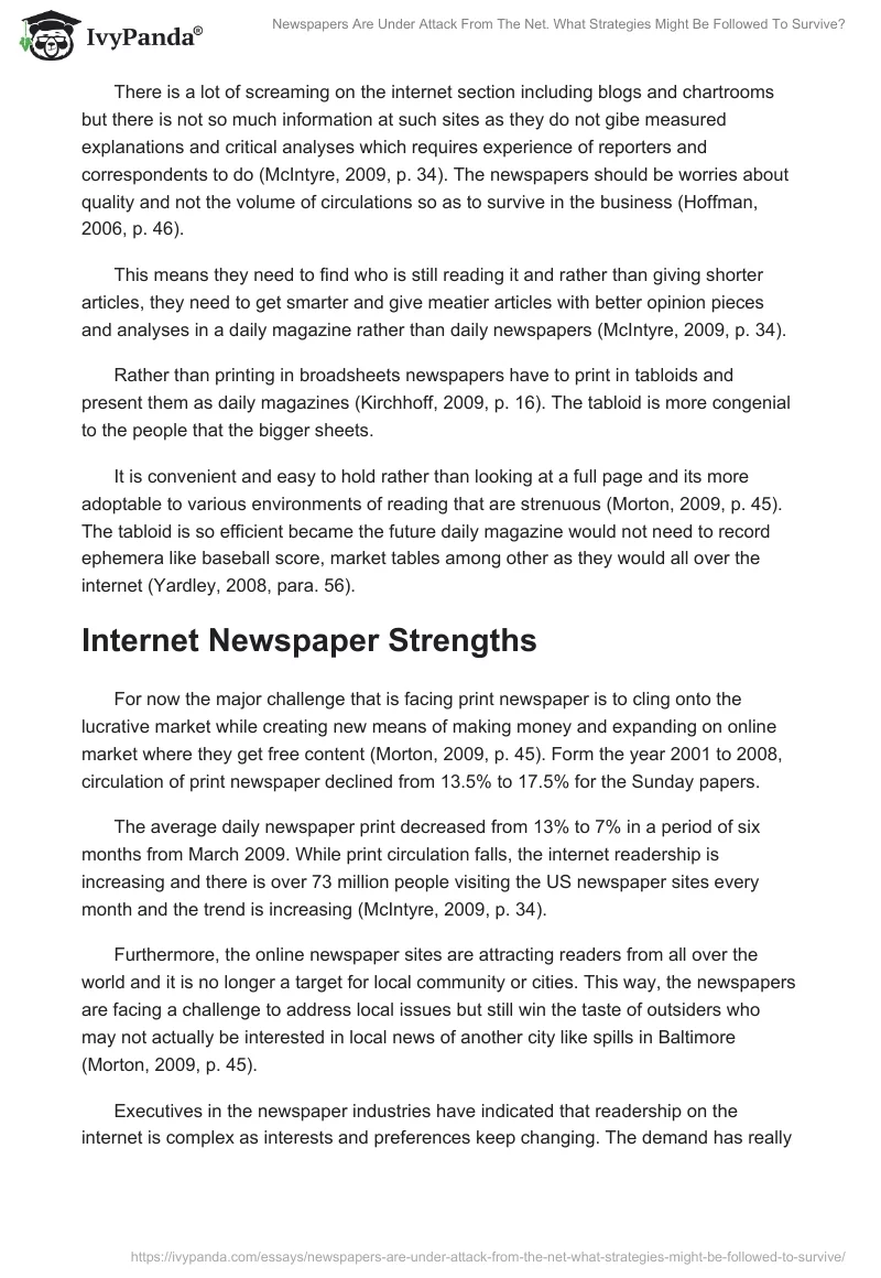 Newspapers Are Under Attack From The Net. What Strategies Might Be Followed To Survive?. Page 3
