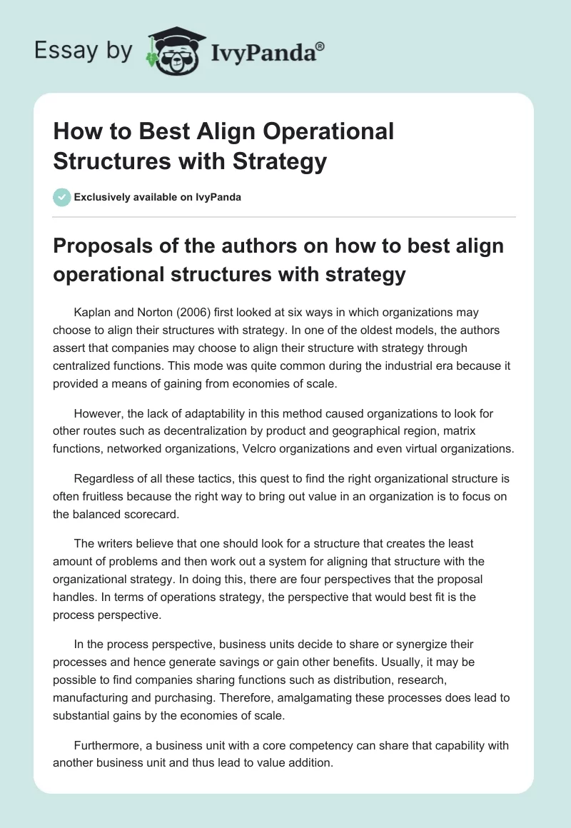 How to Best Align Operational Structures with Strategy. Page 1