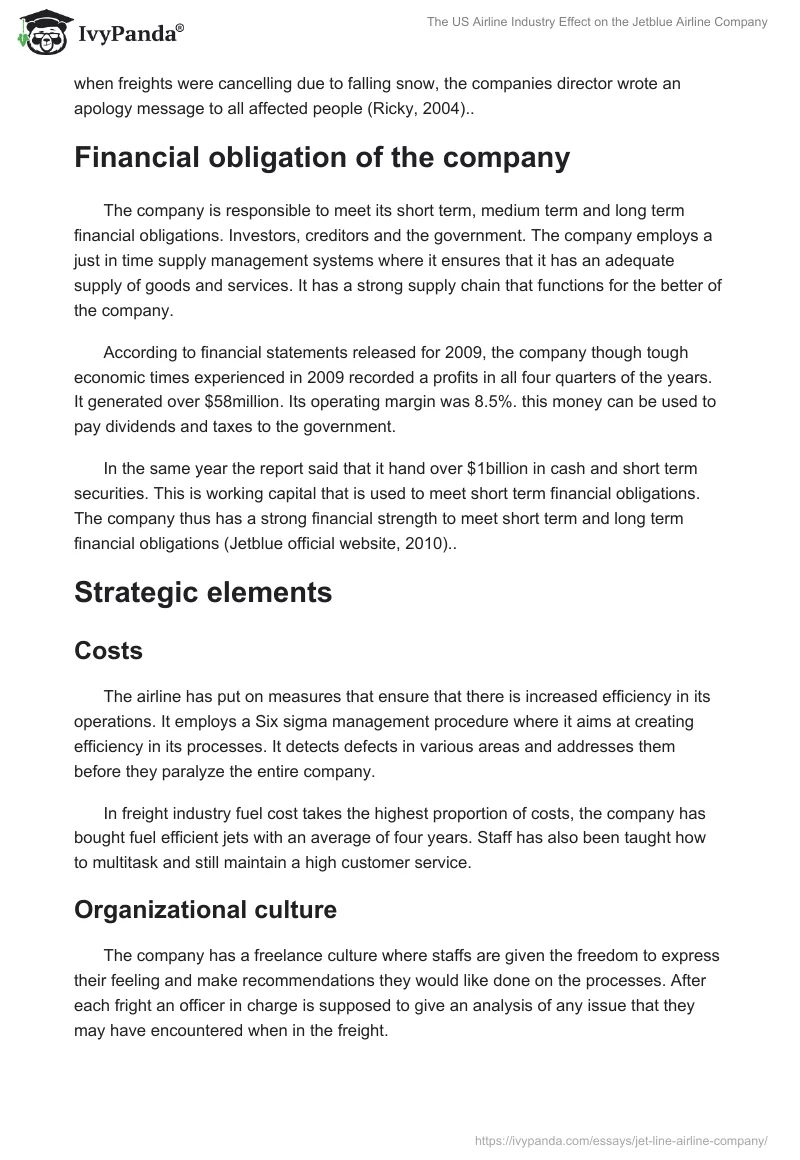 The US Airline Industry Effect on the Jetblue Airline Company. Page 3