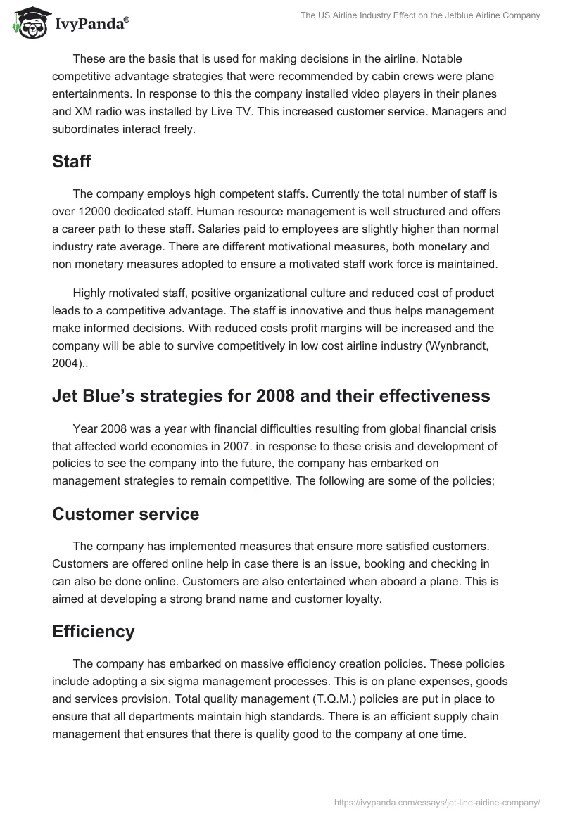 The US Airline Industry Effect on the Jetblue Airline Company. Page 4
